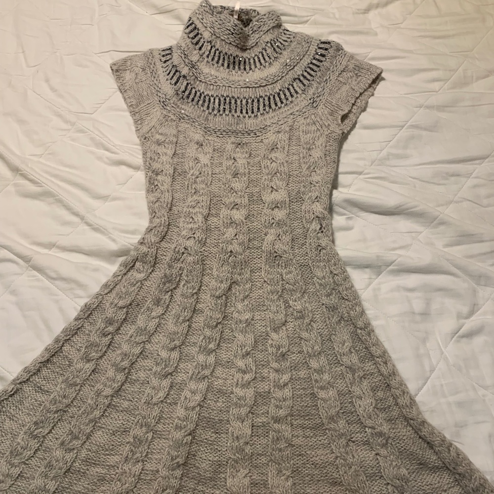 xs Free People gray funnel neck sweater dress